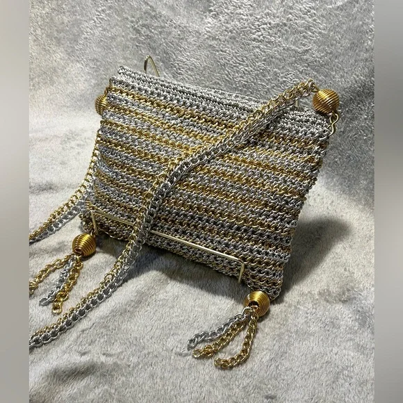 Rare 1960s Delill Silver & Gold Chain Tassel Bag - Picture 3 of 9